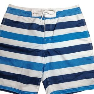 Men Board Shorts L Gap‎  Blue White Striped Swim Trunks Drawstring surf beach